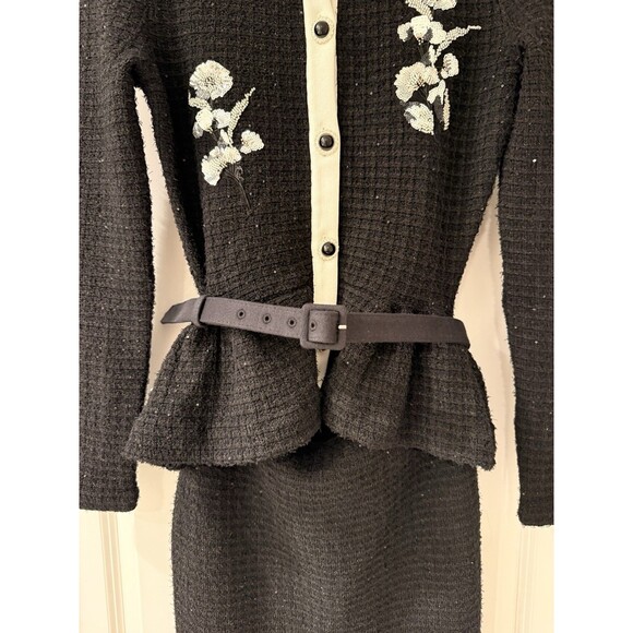 NWOT Self-Portrait BLACK FLORAL TEXTURED KNIT MIDI DRESS, special occasion dress - Picture 9 of 16